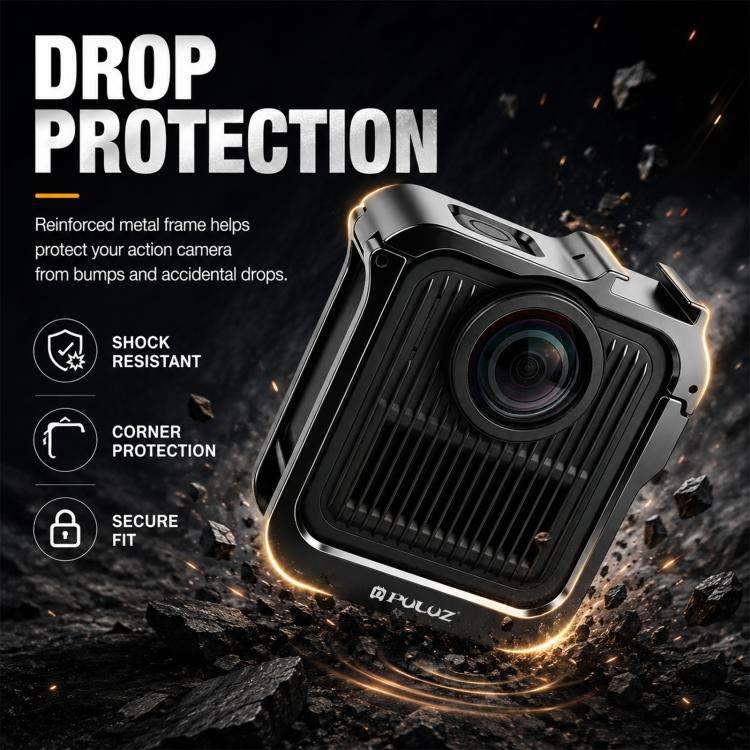 For GoPro MAX2 PULUZ Metal Camera Cage Frame with Cold Shoe & Adapter, Metal Camera Cage