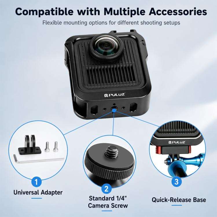 For GoPro MAX2 PULUZ Metal Camera Cage Frame with Cold Shoe & Adapter, Metal Camera Cage
