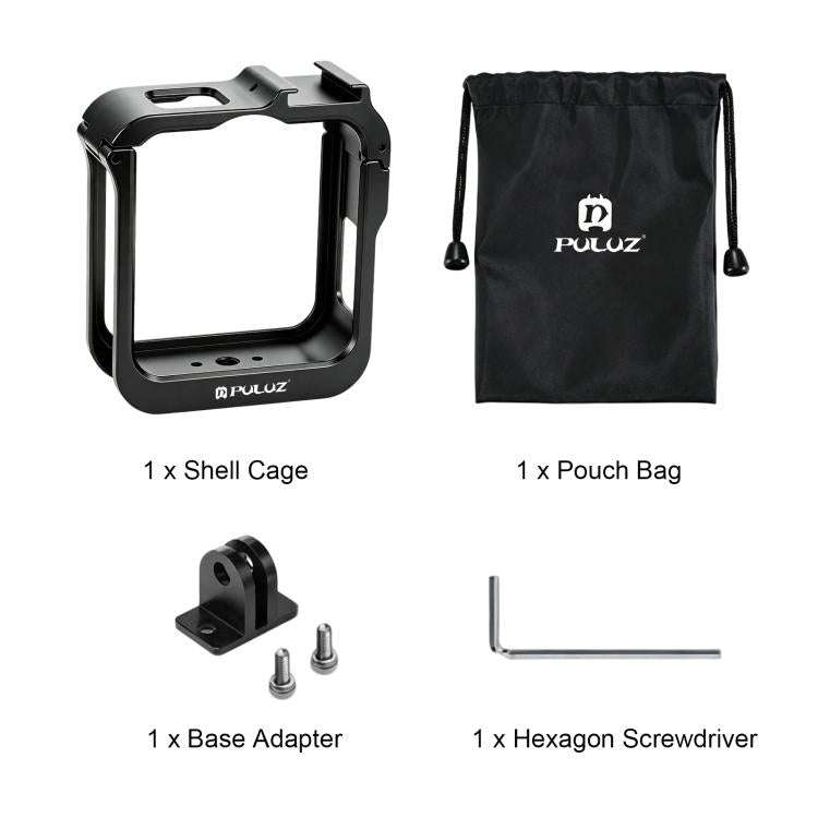 For GoPro MAX2 PULUZ Metal Camera Cage Frame with Cold Shoe & Adapter, Metal Camera Cage
