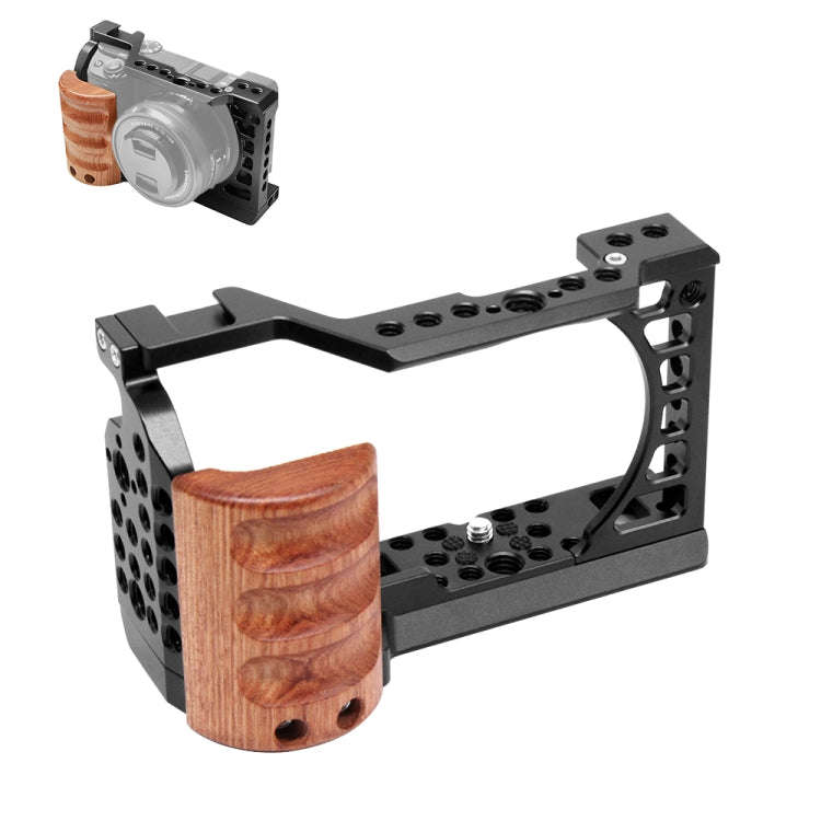 For Sony A6400 / A6300 / A6100 / 6000 PULUZ Wood Handle Metal Camera Cage Stabilizer Rig, For Son...