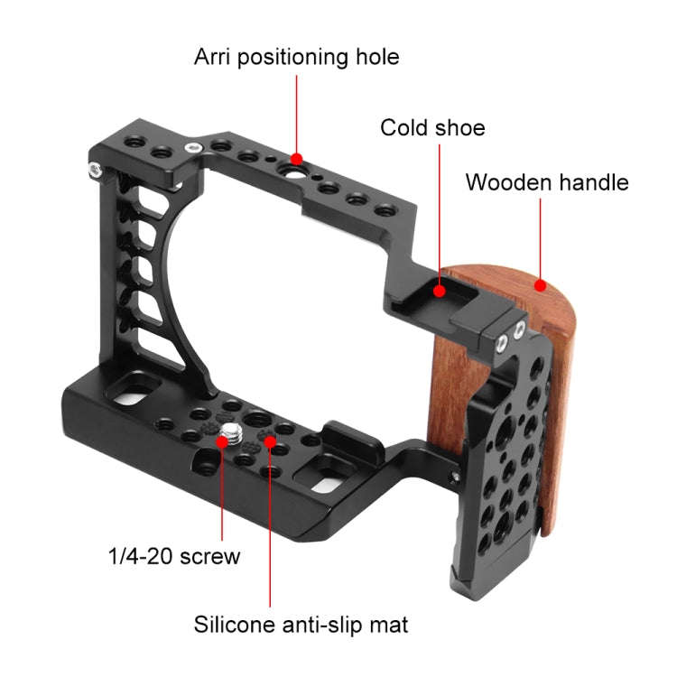 For Sony A6400 / A6300 / A6100 / 6000 PULUZ Wood Handle Metal Camera Cage Stabilizer Rig, For Son...