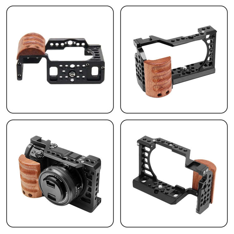 For Sony A6400 / A6300 / A6100 / 6000 PULUZ Wood Handle Metal Camera Cage Stabilizer Rig, For Son...