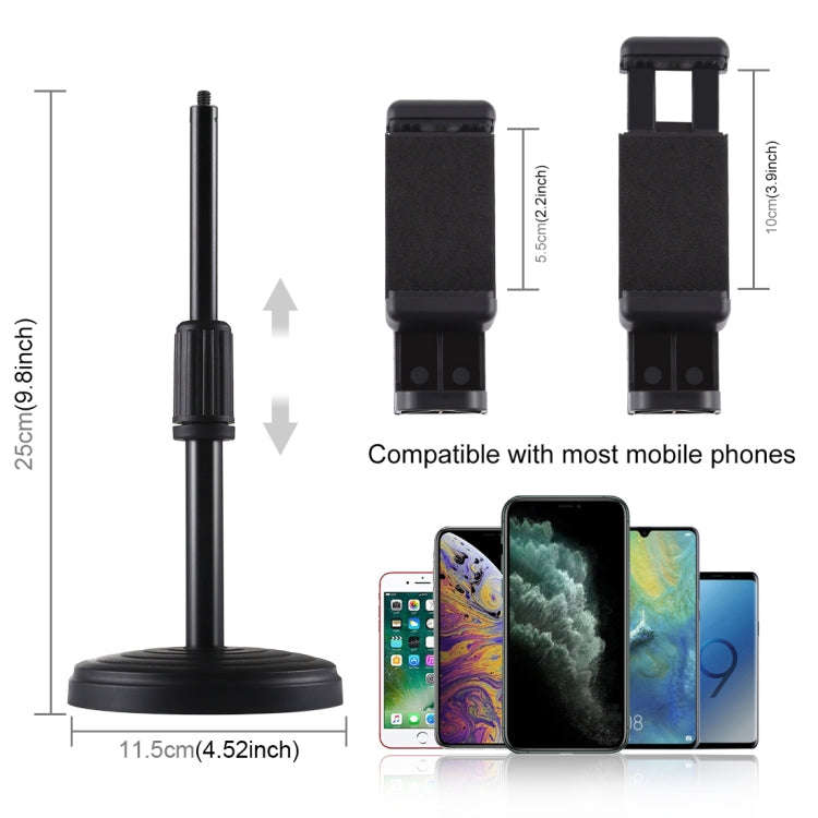 PULUZ Round Base Desktop Holder Mount with Phone Clamp, Adjustable Height: 15.5cm-25.5cm, Desktop...