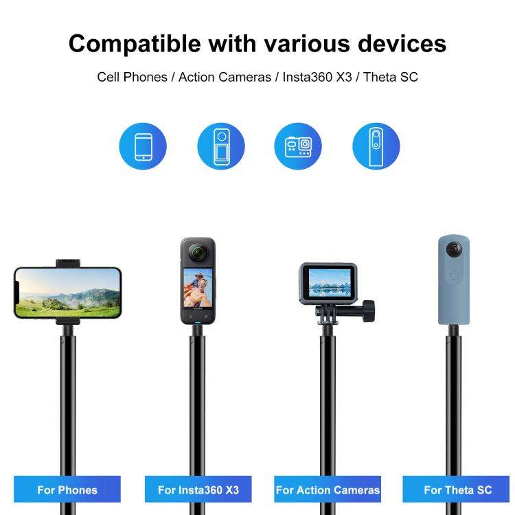 PULUZ 2m Metal Selfie Stick Monopod  for Insta360 One RS / X2 / X3, 2m Monopod