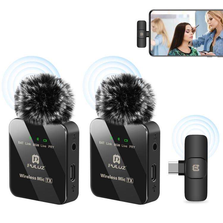 PULUZ Wireless Lavalier Microphone for Type-C Phone, Type-C Receiver and Dual Microphones, Type-C...