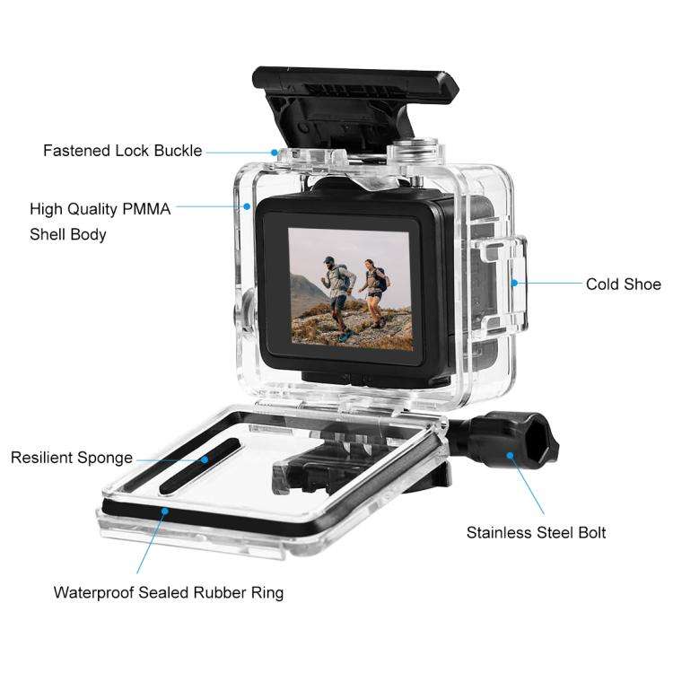 For GoPro HERO 4K 2024 PULUZ 60m / 196ft Waterproof Housing Protective Case with Buckle Basic Mou...