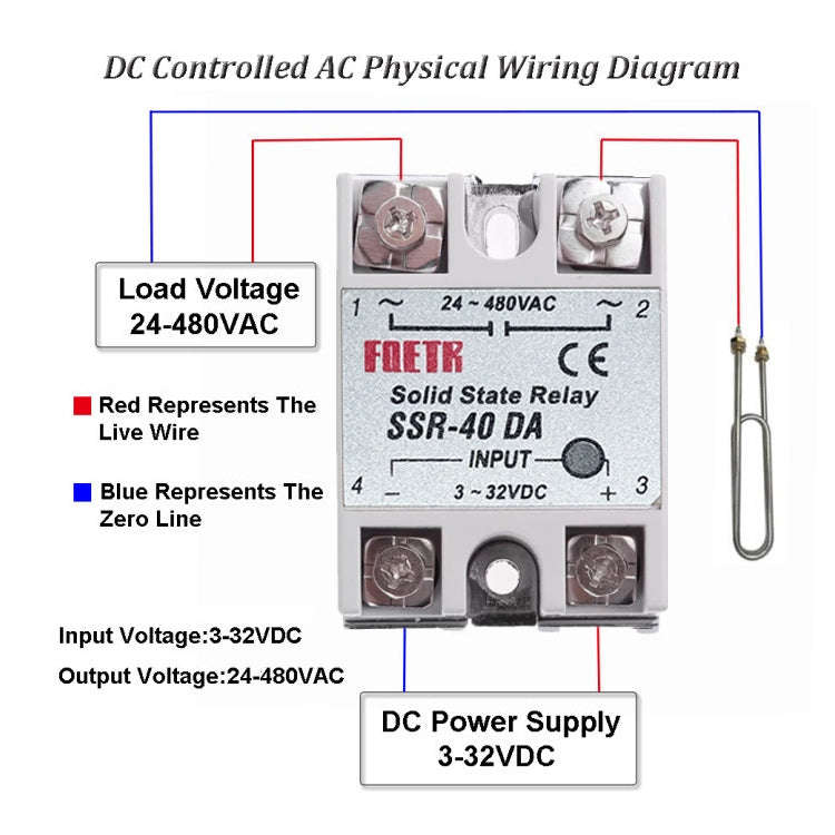 SSR-40DA AC 24-480V Solid State Relay for PID Temperature Controller, Input: DC 3-32V, SSR-40DA