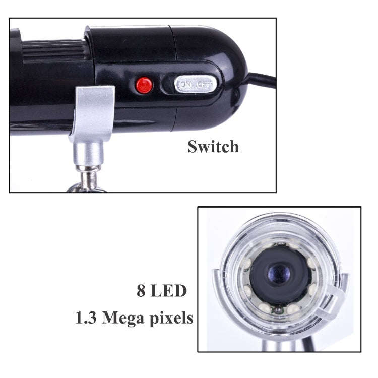 1.3 Mega pixels 200x USB digital microscope with 8 LED White light, 200X