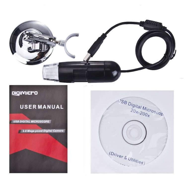 1.3 Mega pixels 200x USB digital microscope with 8 LED White light, 200X