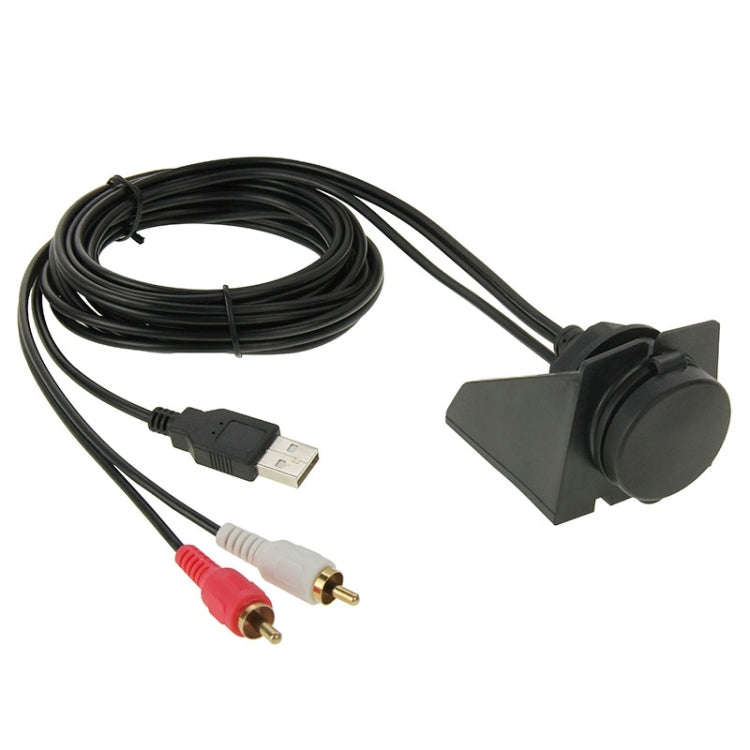 USB 2.0 & 2 RCA Male to USB 2.0 & 3.5mm Female Adapter Cable with Car Flush Mount, Length: 2m, US...