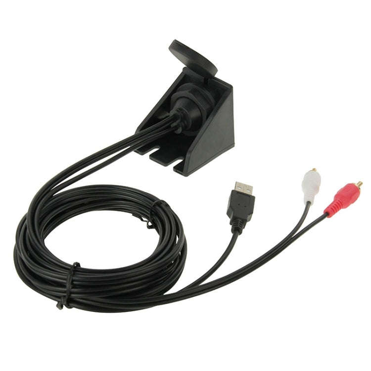 USB 2.0 & 2 RCA Male to USB 2.0 & 3.5mm Female Adapter Cable with Car Flush Mount, Length: 2m, US...
