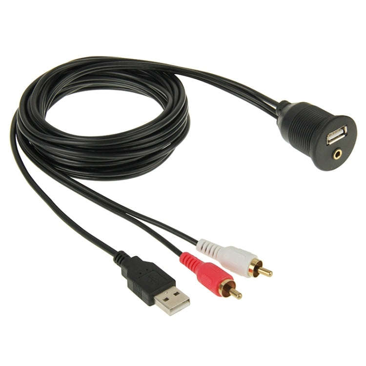 USB 2.0 & 2 RCA Male to USB 2.0 & 3.5mm Female Adapter Cable with Car Flush Mount, Length: 2m, US...