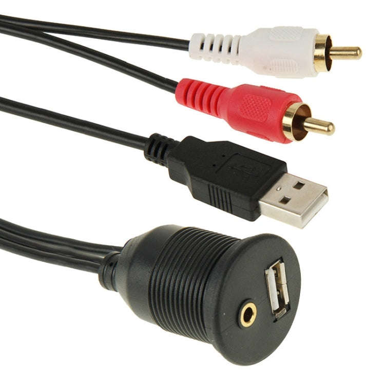 USB 2.0 & 2 RCA Male to USB 2.0 & 3.5mm Female Adapter Cable with Car Flush Mount, Length: 2m, US...