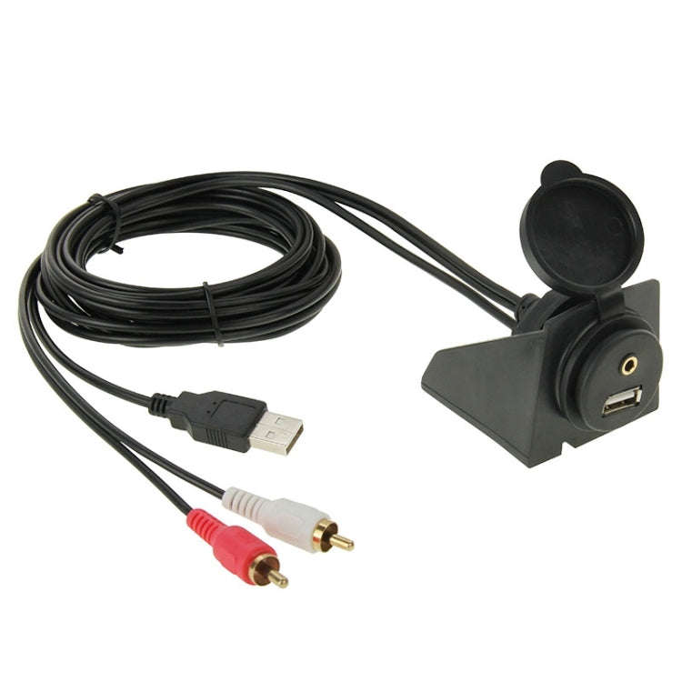 USB 2.0 & 2 RCA Male to USB 2.0 & 3.5mm Female Adapter Cable with Car Flush Mount, Length: 2m, US...