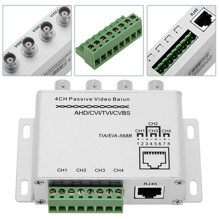UTP 4 Channel Passive Video Balun Transceiver, X204A