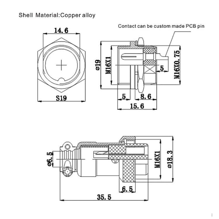 DIY 16mm 6-Pin GX16 Aviation Plug Socket Connector (5 Pcs in One Package, the Price is for 5 Pcs)