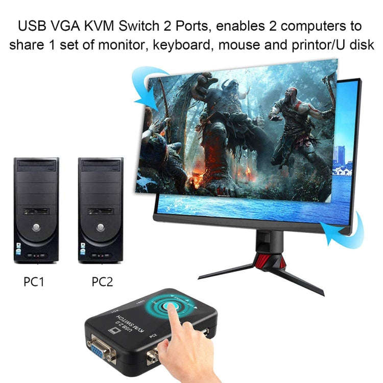 KVM-21UA 2 Ports USB KVM Switch Box with Control Button for PC Keyboard Mouse Monitor, 2 Ports (w...