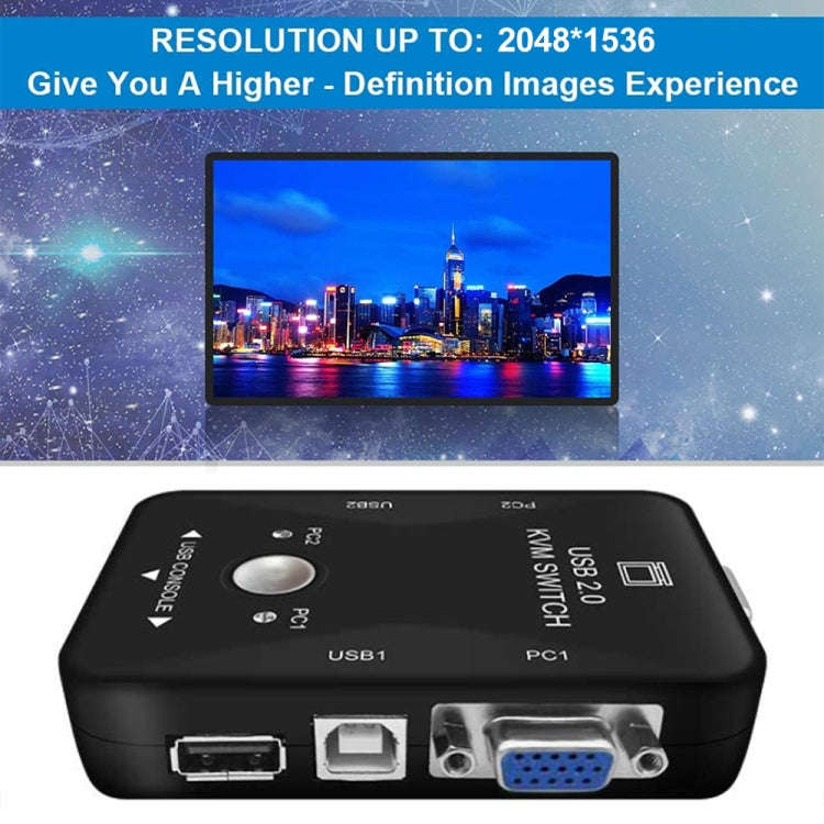 KVM-21UA 2 Ports USB KVM Switch Box with Control Button for PC Keyboard Mouse Monitor, 2 Ports (w...
