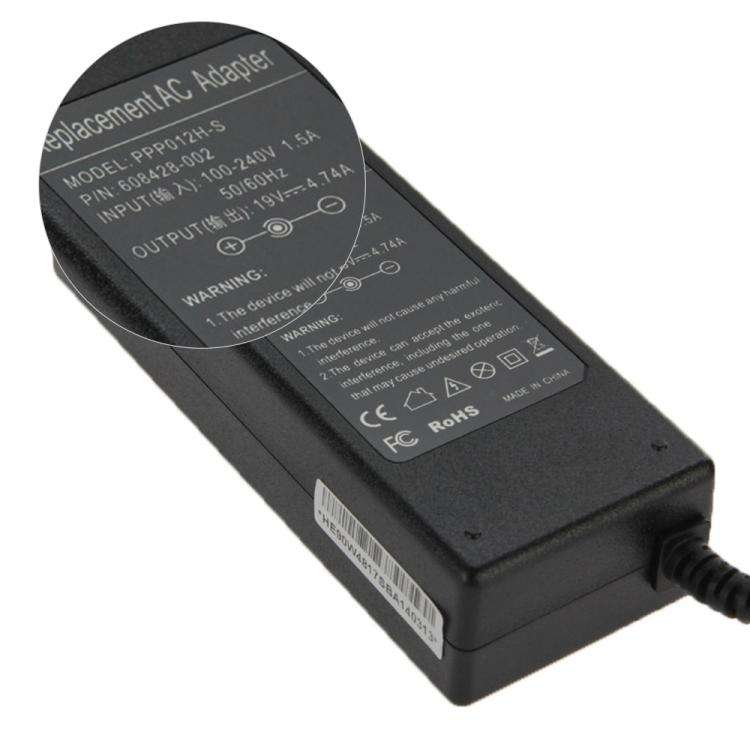90W 19V 4.74A AC Adapter for HP Laptop, Output Tips:  4.8mm x 1.7mm, 19V 4.74A