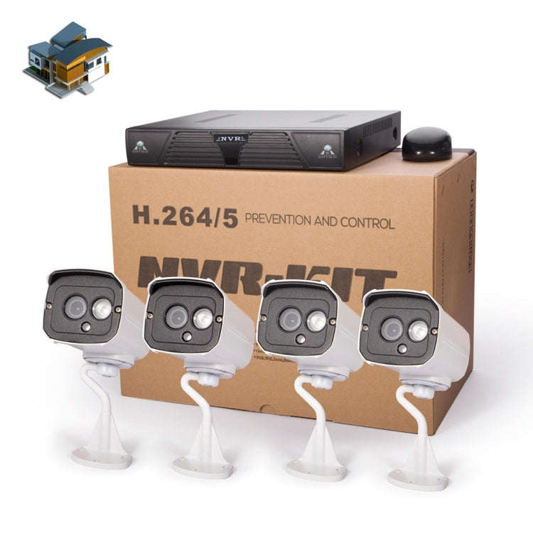 N4B7M 4Ch 960P P2P ONVIF 1.3 Mega Pixel IP Camera NVR Kit, Support Night Vision / Motion Detectio...