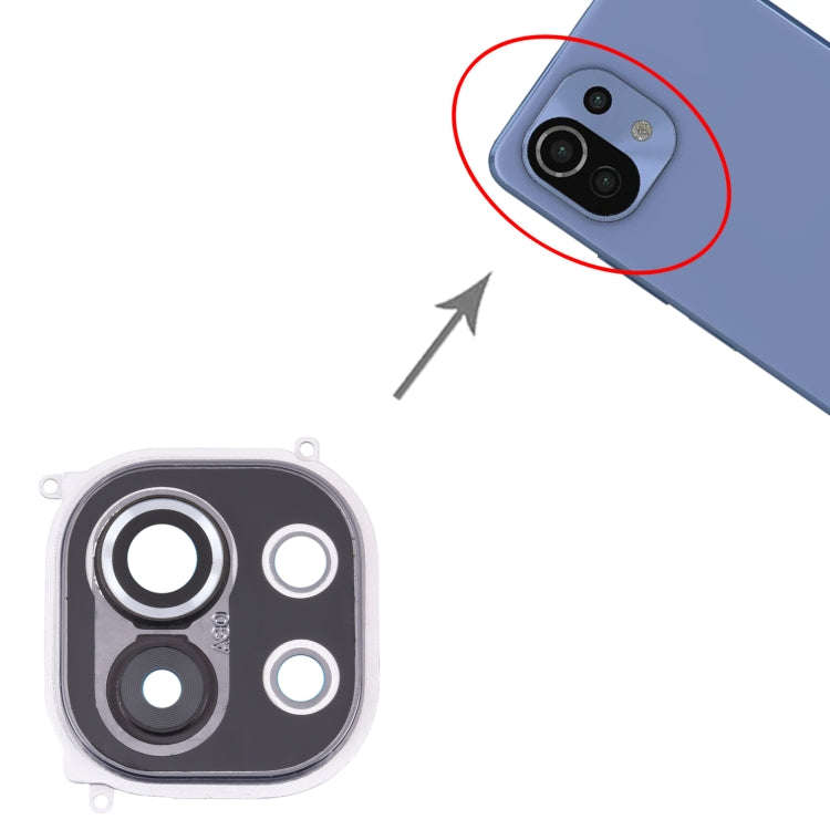 Back Camera Lens Frame for Xiaomi Mi 11 M2011K2C, M2011K2G, For Xiaomi Mi 11 (Grey), For Xiaomi M...