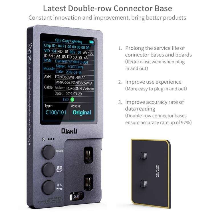 For iPhone 6 - 14 Pro Max 3 in 1 Qianli iCopy Plus 2.2 Repair Detection Programmer Set, Plug: EU,...