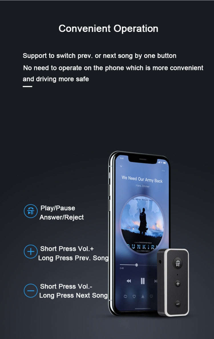 Bluetooth 5.0 audio receiver 3.5AUX car speaker headphones universal one tow two talk, Bluetooth 5.0