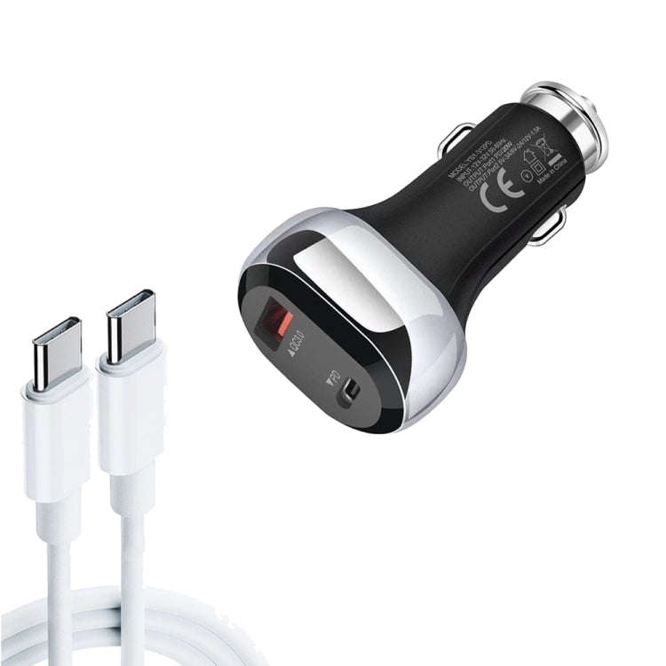 YSY-312PD QC3.0 18W USB + PD 20W USB-C / Type-C Car Charger with Type-C to Type-C Data Cable, PD ...