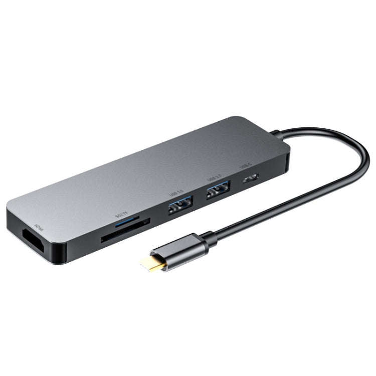 6 in 1 Type C to HDMI + USB 3.0 + Type C + SD/TF Docking Station Multi-function HUB, 6 in 1