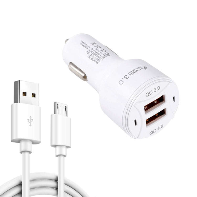 TE-092 36W Dual QC3.0 USB Fast Car Charger + USB to Micro USB Data Cable Set, TE-092 with Micro U...