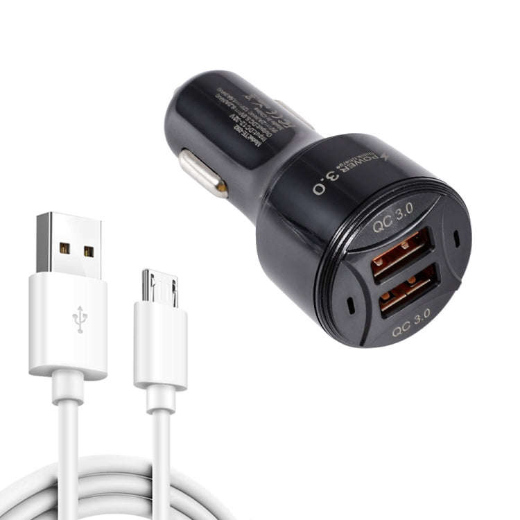 TE-092 36W Dual QC3.0 USB Fast Car Charger + USB to Micro USB Data Cable Set, TE-092 with Micro U...