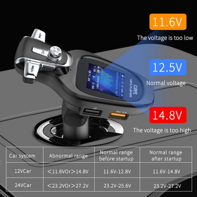 BT28 Car Color Screen Bluetooth MP3 Player AUX FM Transmitter QC3.0, BT28