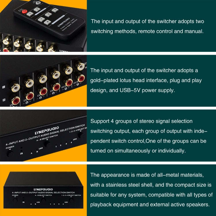 4 In 2 Out / 2 In 4 Out RCA Audio Signal Selector Switch Device with Remote Control