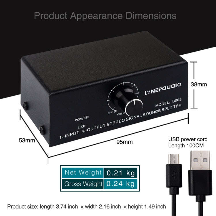 1 In 4 Out Audio Frequency Signal Distribute Device Non Consumption Output RCA Interface, 1 In 4 ...