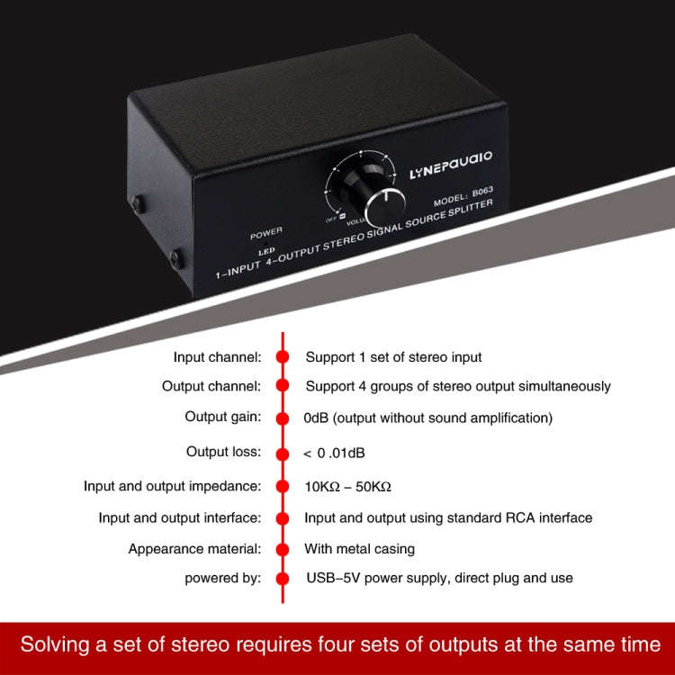 1 In 4 Out Audio Frequency Signal Distribute Device Non Consumption Output RCA Interface, 1 In 4 ...
