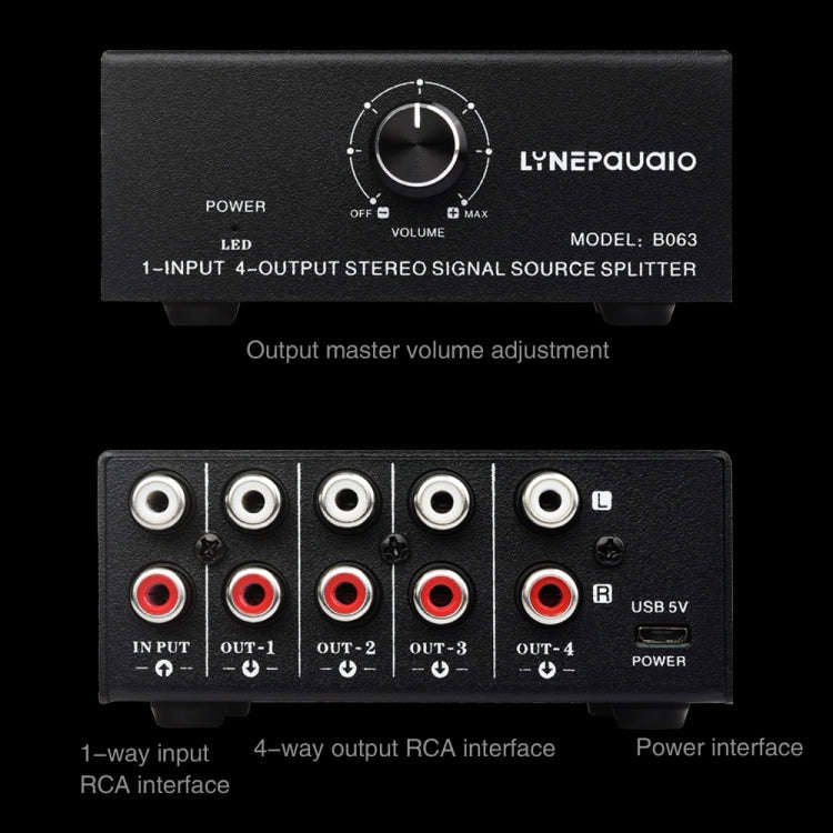 1 In 4 Out Audio Frequency Signal Distribute Device Non Consumption Output RCA Interface, 1 In 4 ...