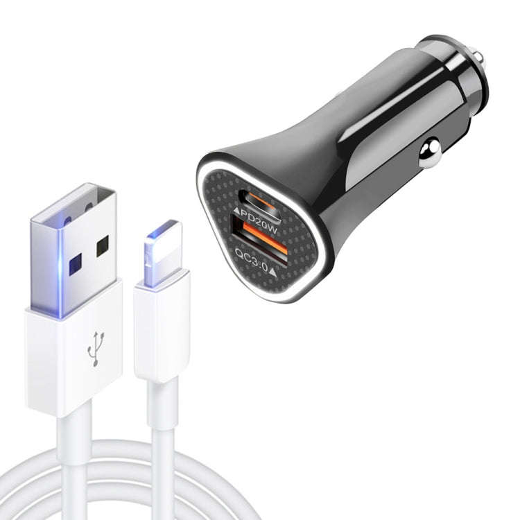 TE-P23 38W PD 20W USB-C / Type-C + QC3. 0 USB Triangle Car Charger + USB to 8 Pin Data Cable, Len...