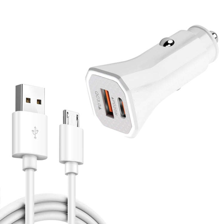 TE-P22 38W PD USB-C / Type-C + QC3. 0 USB Car Charger with 1m USB to Micro USB Data Cable, with M...