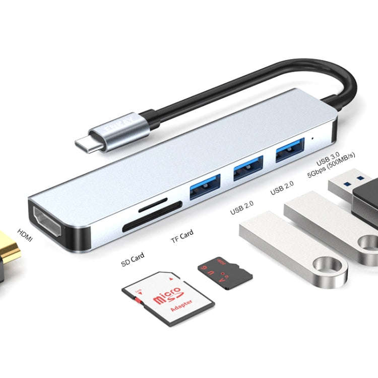 ENKAY Hat-Prince 6 in 1 Type-C to 4K HDMI Docking Station Adapter USB-C Hub SD/TF Card Reader, 6 ...