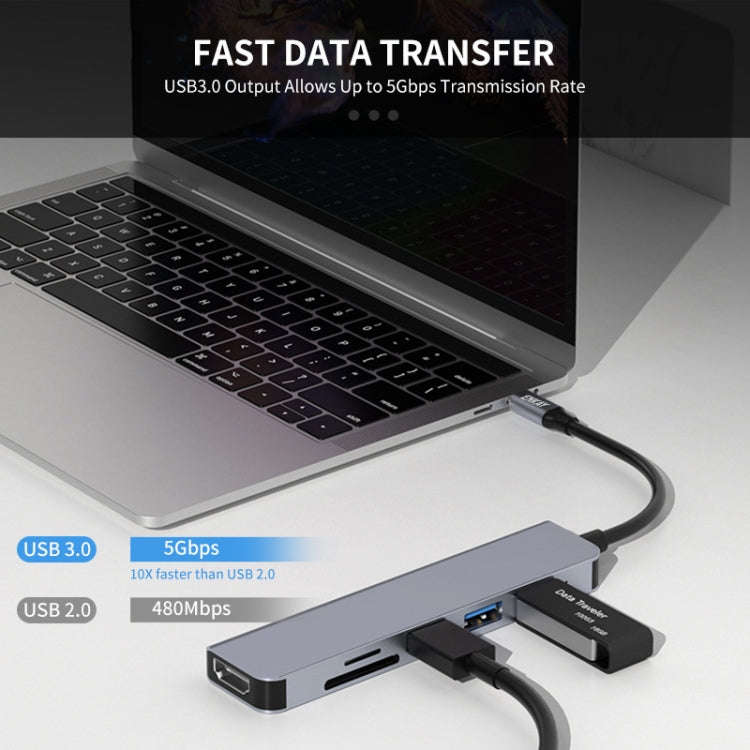 ENKAY Hat-Prince 6 in 1 Type-C to 4K HDMI Docking Station Adapter USB-C Hub SD/TF Card Reader, 6 ...