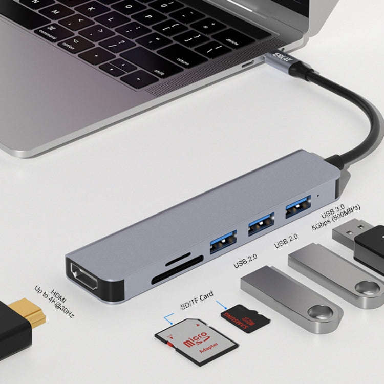 ENKAY Hat-Prince 6 in 1 Type-C to 4K HDMI Docking Station Adapter USB-C Hub SD/TF Card Reader, 6 ...