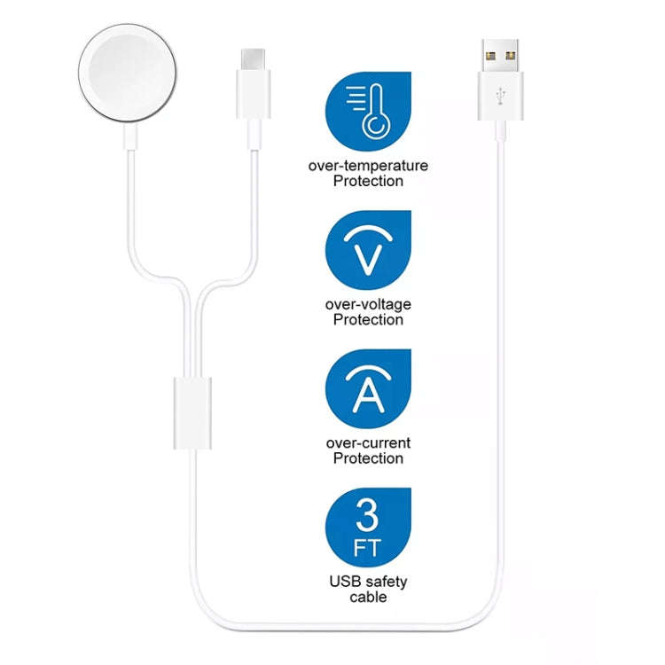 For Apple Watch Series & Phone with Type-C Port 2 in 1 USB Magnetic Charging Cable 3.93ft/1.2m, D...