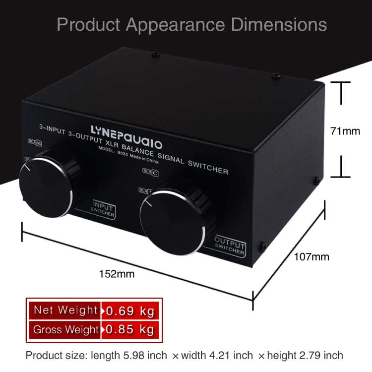 3 Input To 3 Output Fully Balanced XLR Signal Passive Stereo Selector Switch Switcher, B033