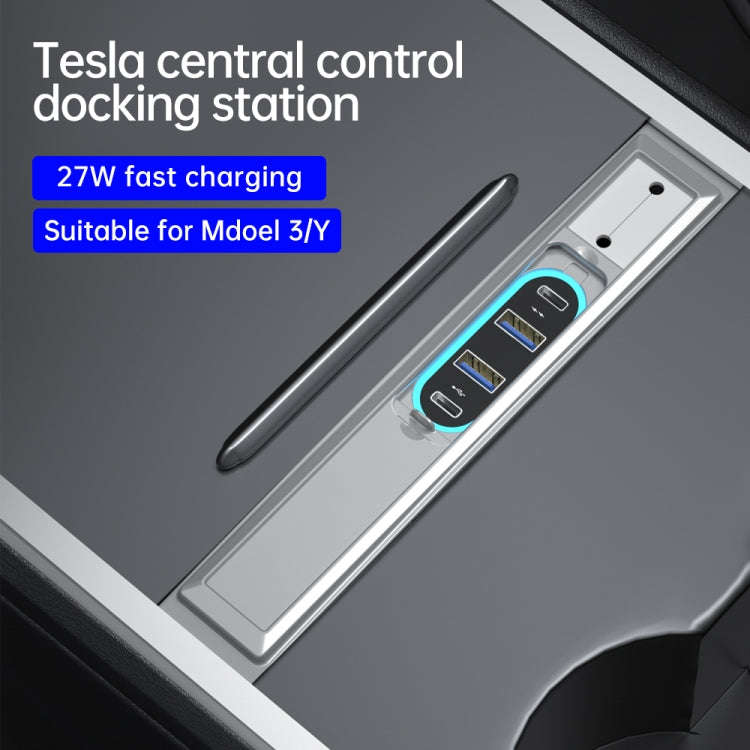 Z62A For Tesla Model 3 / Y Center Console 27W Fast Charging USB HUB Docking Station, Z62A