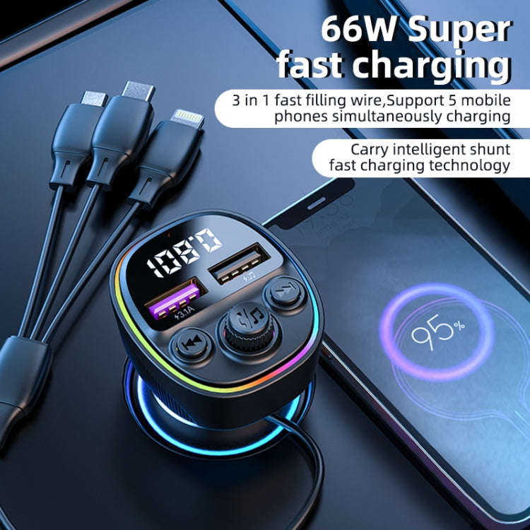 CS1 MP3 Player Bluetooth FM Transmitter 66W 3-In-1 Car Fast Charger, CS1