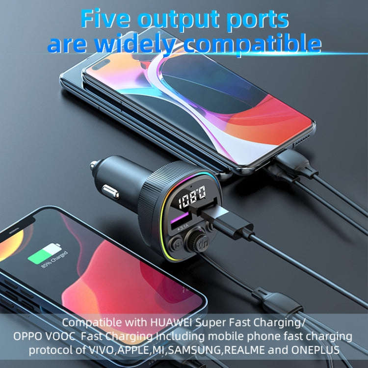 CS1 MP3 Player Bluetooth FM Transmitter 66W 3-In-1 Car Fast Charger, CS1