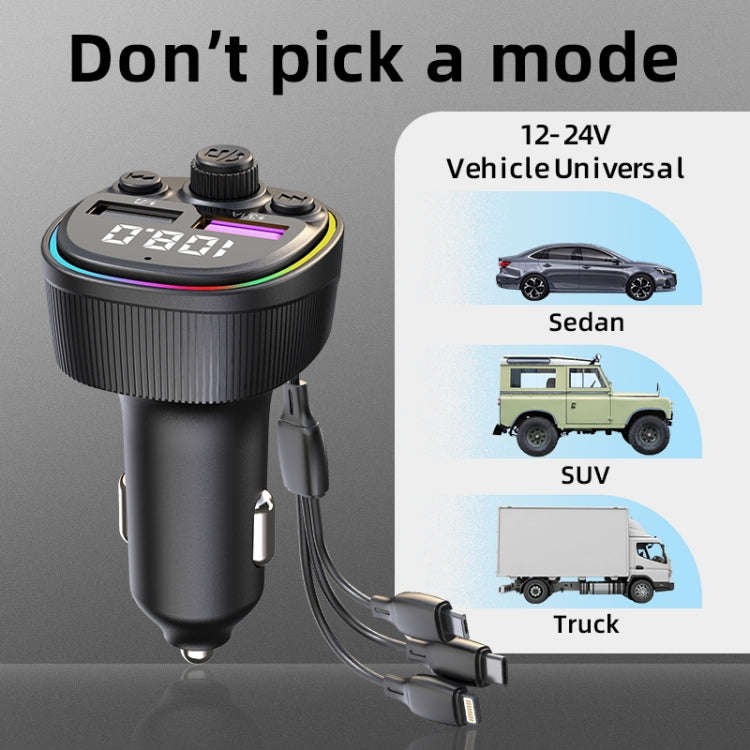 CS1 MP3 Player Bluetooth FM Transmitter 66W 3-In-1 Car Fast Charger, CS1