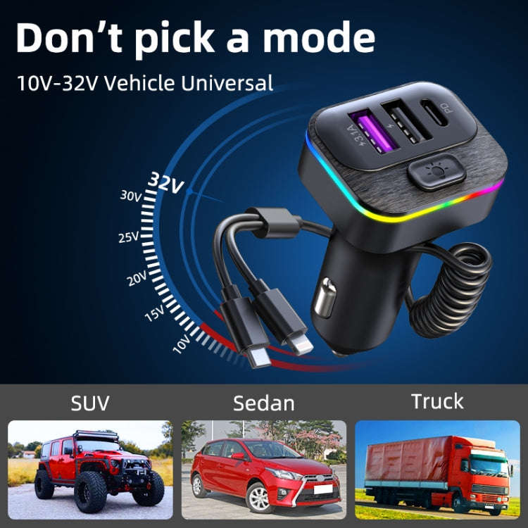 K12 With Type-C / 8-Pin Charging Cable Phone Fast Charging Adapter 2 USB + 1 Type-C PD Car Charge...