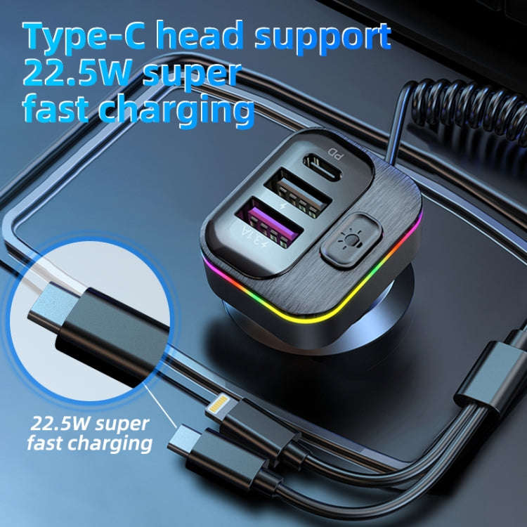 K12 With Type-C / 8-Pin Charging Cable Phone Fast Charging Adapter 2 USB + 1 Type-C PD Car Charge...