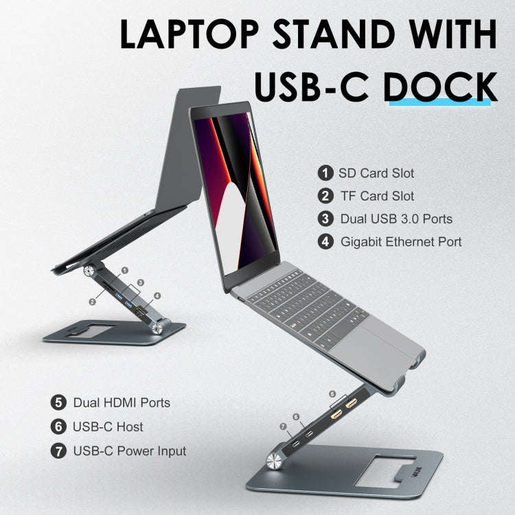 Wavlink UMD07 Adjustable Aluminum Ergonomic Portable Laptop Stand Type-C Docking Station